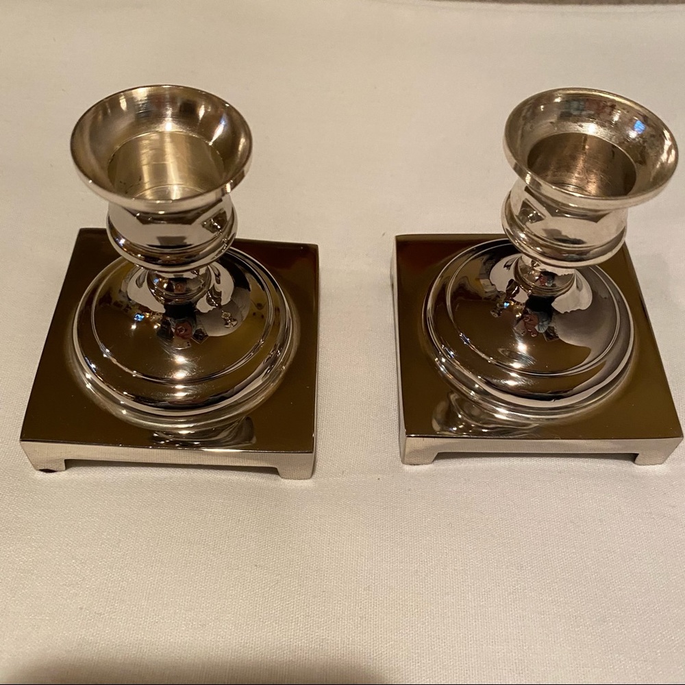 Heirloom Brass Set Of 2 Taper Candle Holders Silver